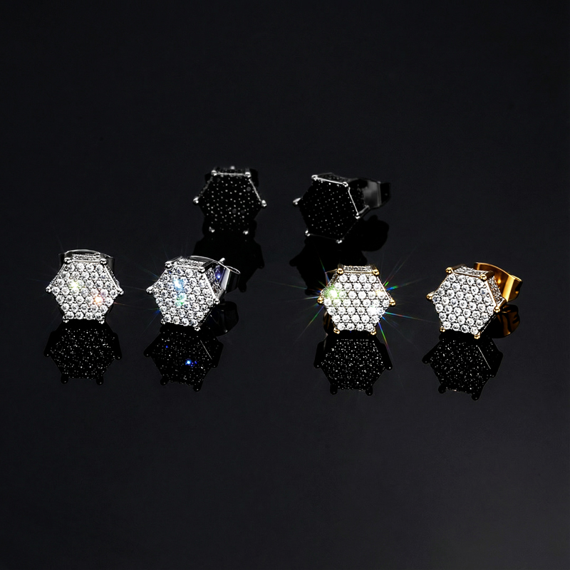 Hexagon Micro Pave Studs Earrings Bold Statement Style With Street Luxury - Image 6