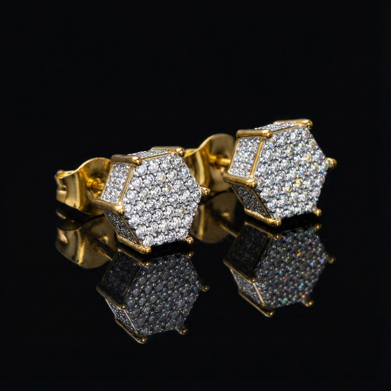 Hexagon Micro Pave Studs Earrings Bold Statement Style With Street Luxury