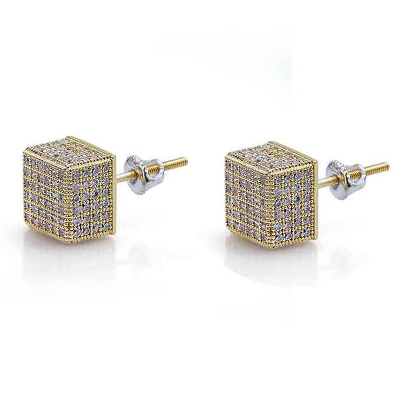 Men Iced Out Round Stone Paved Earring Gold With Street Luxury Shine