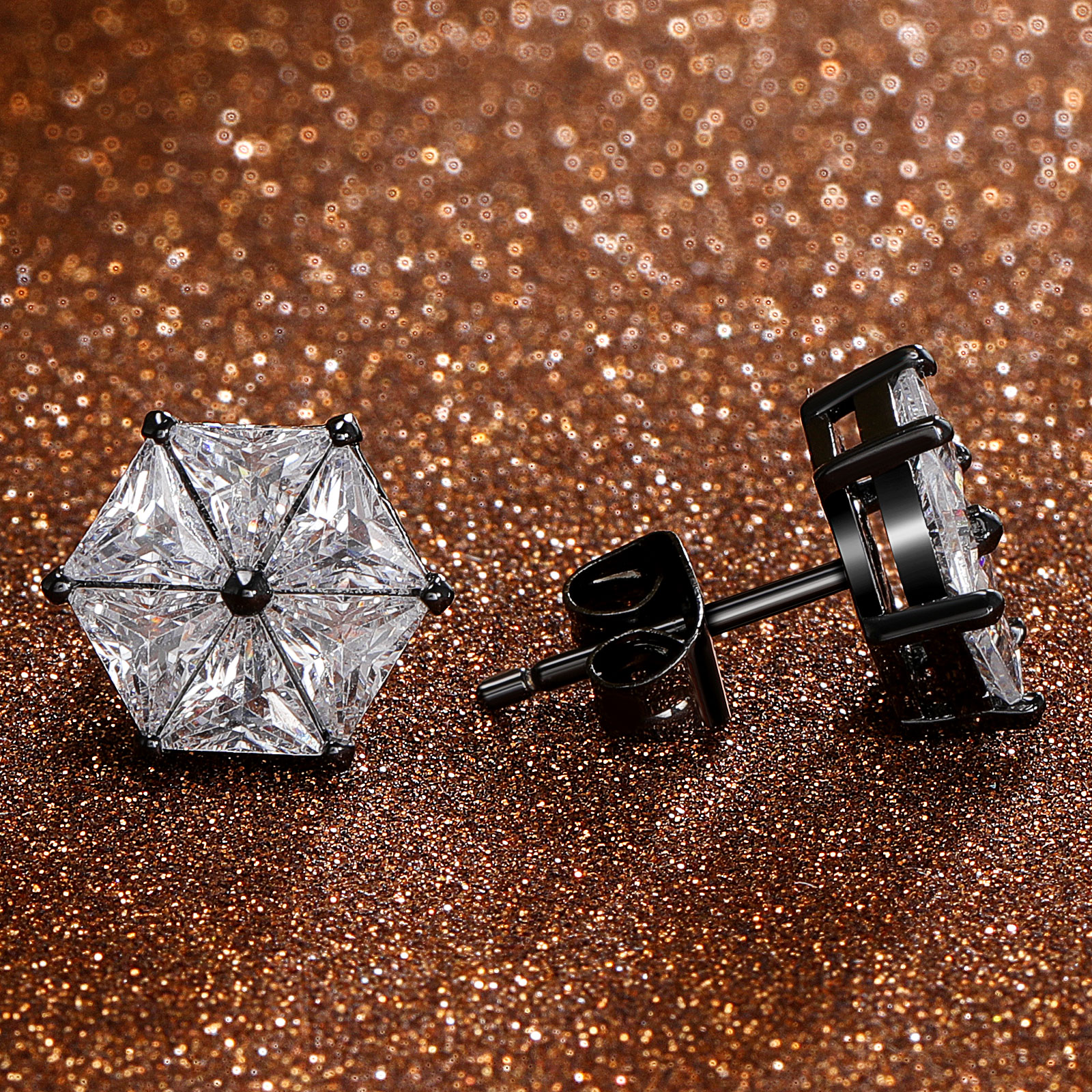 Hexagonal Stud Earrings In Black Gold Gold Shine With Street Luxury - Image 3