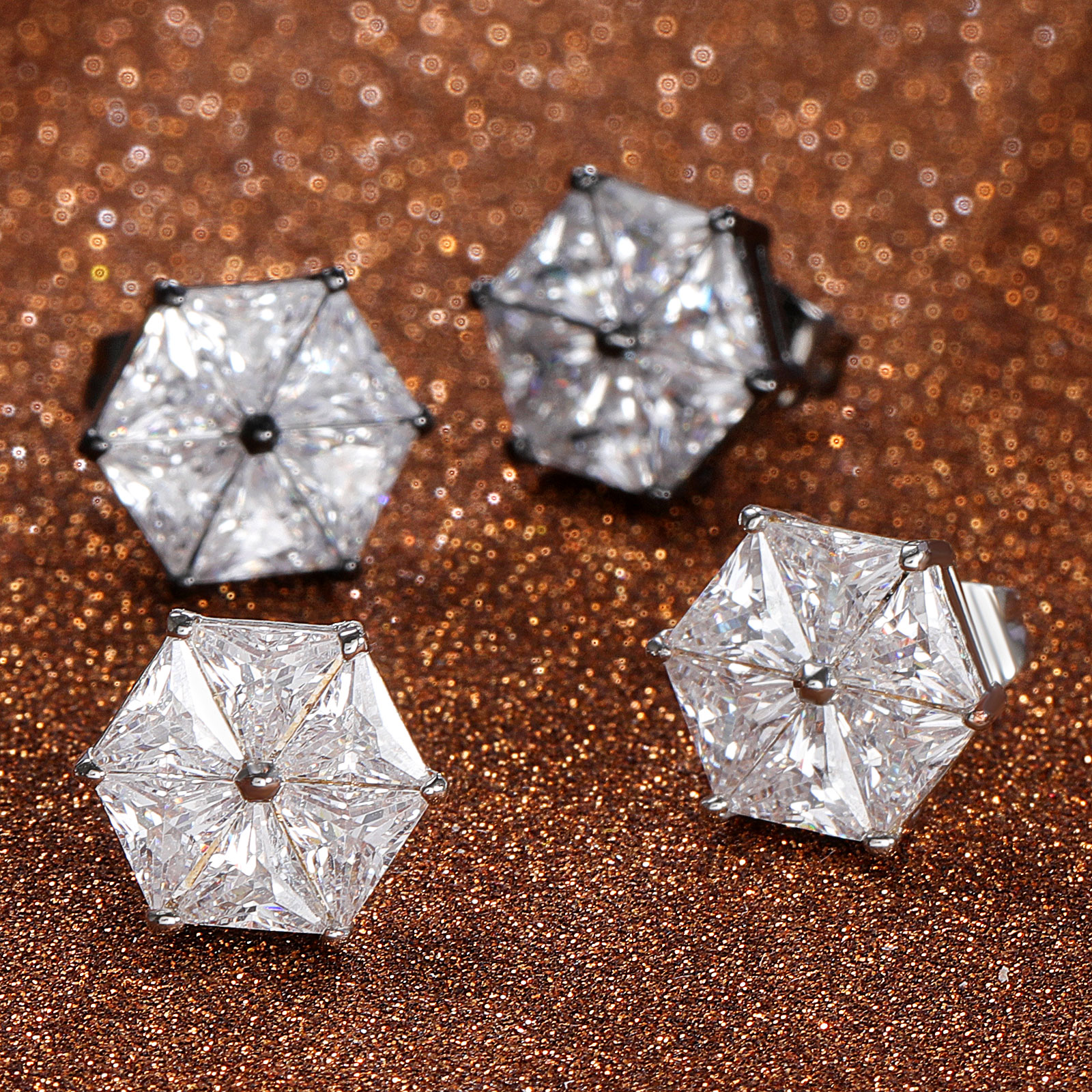 Hexagonal Stud Earrings In Black Gold Gold Shine With Street Luxury - Image 5