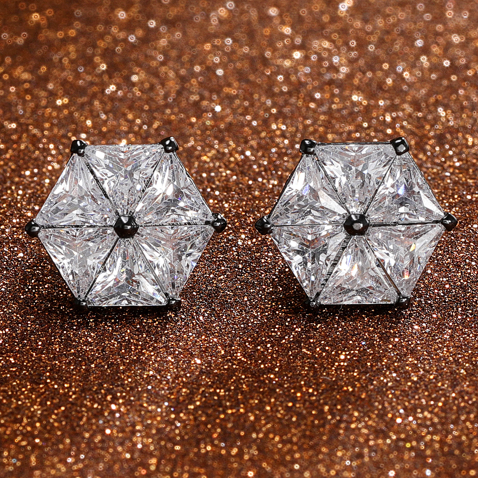 Hexagonal Stud Earrings In Black Gold Gold Shine With Street Luxury