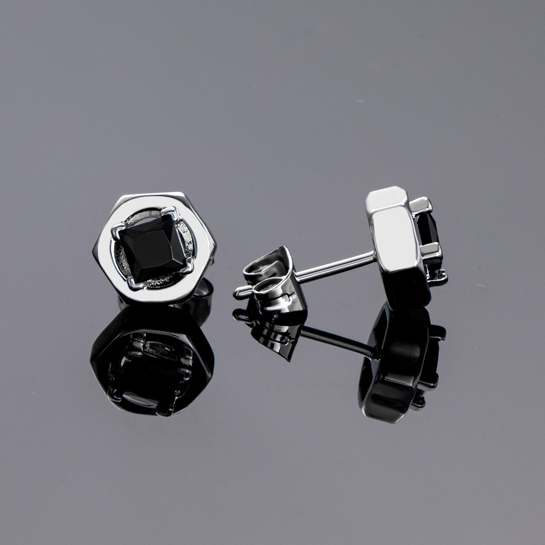 Iced Out Hexagon Nut Studs Earrings Gold With Street Luxury Shine - Image 4