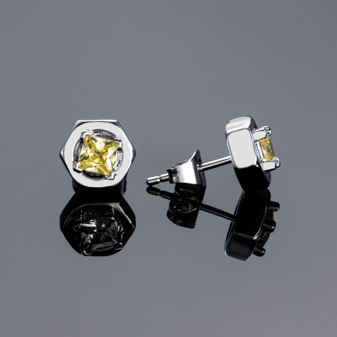 Iced Out Hexagon Nut Studs Earrings Gold With Street Luxury Shine - Image 5