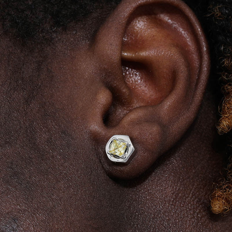 Iced Out Hexagon Nut Studs Earrings Gold With Street Luxury Shine - Image 6