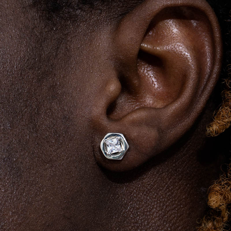 Iced Out Hexagon Nut Studs Earrings Gold With Street Luxury Shine - Image 8
