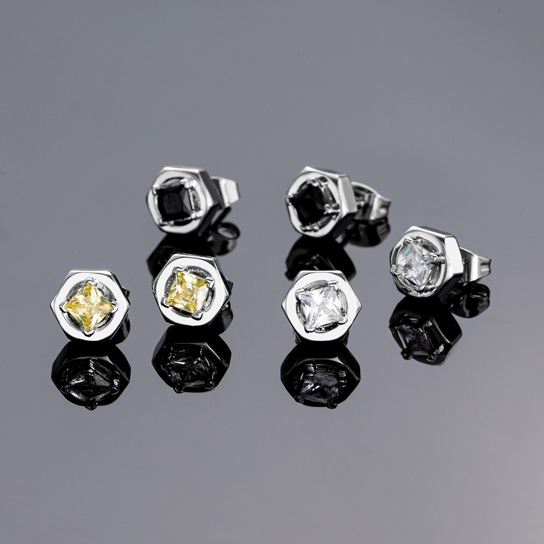 Iced Out Hexagon Nut Studs Earrings Gold With Street Luxury Shine