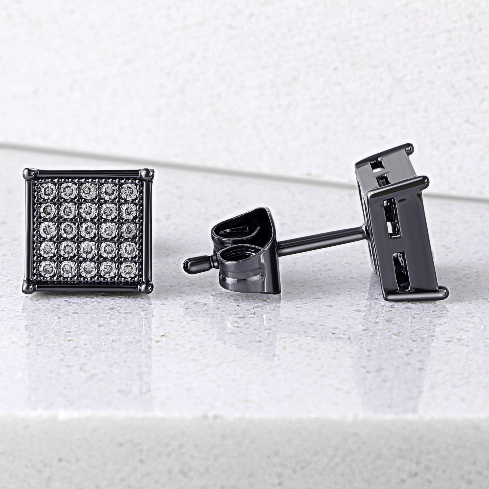 Square White Diamonds Paved Stud Earrings-7*7mm With Street Luxury Shine - Image 3