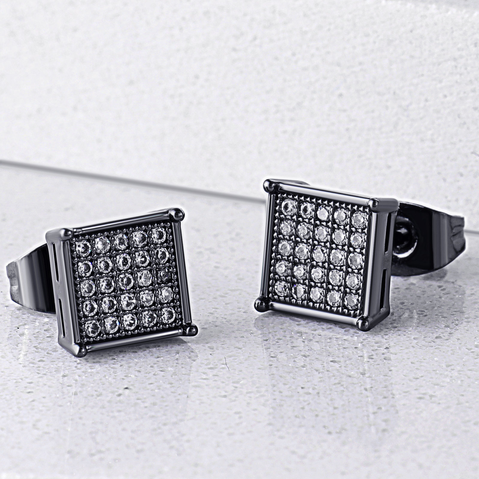 Square White Diamonds Paved Stud Earrings-7*7mm With Street Luxury Shine - Image 4