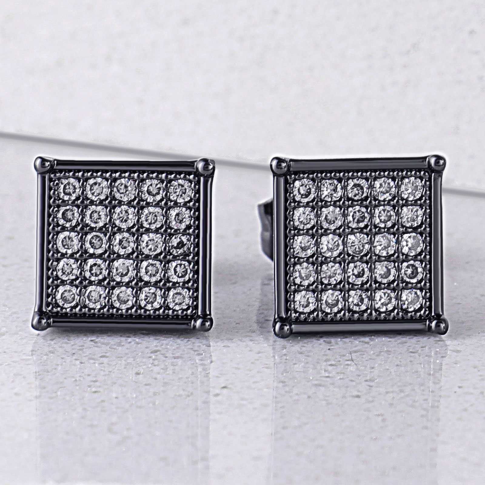 Square White Diamonds Paved Stud Earrings-7*7mm With Street Luxury Shine - Image 5