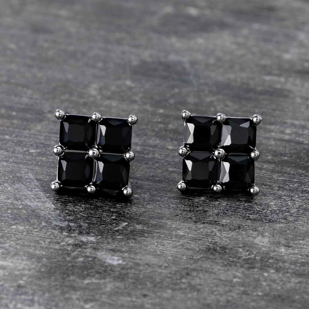Black Square Stud Earrings-9*9mm Bold Statement Style With Street Luxury - Image 4