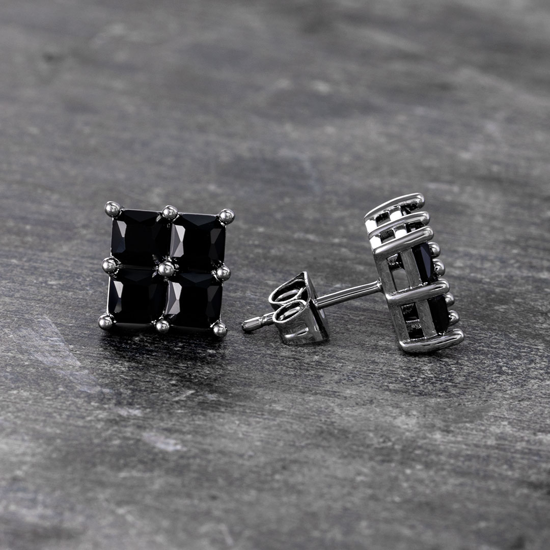Black Square Stud Earrings-9*9mm Bold Statement Style With Street Luxury
