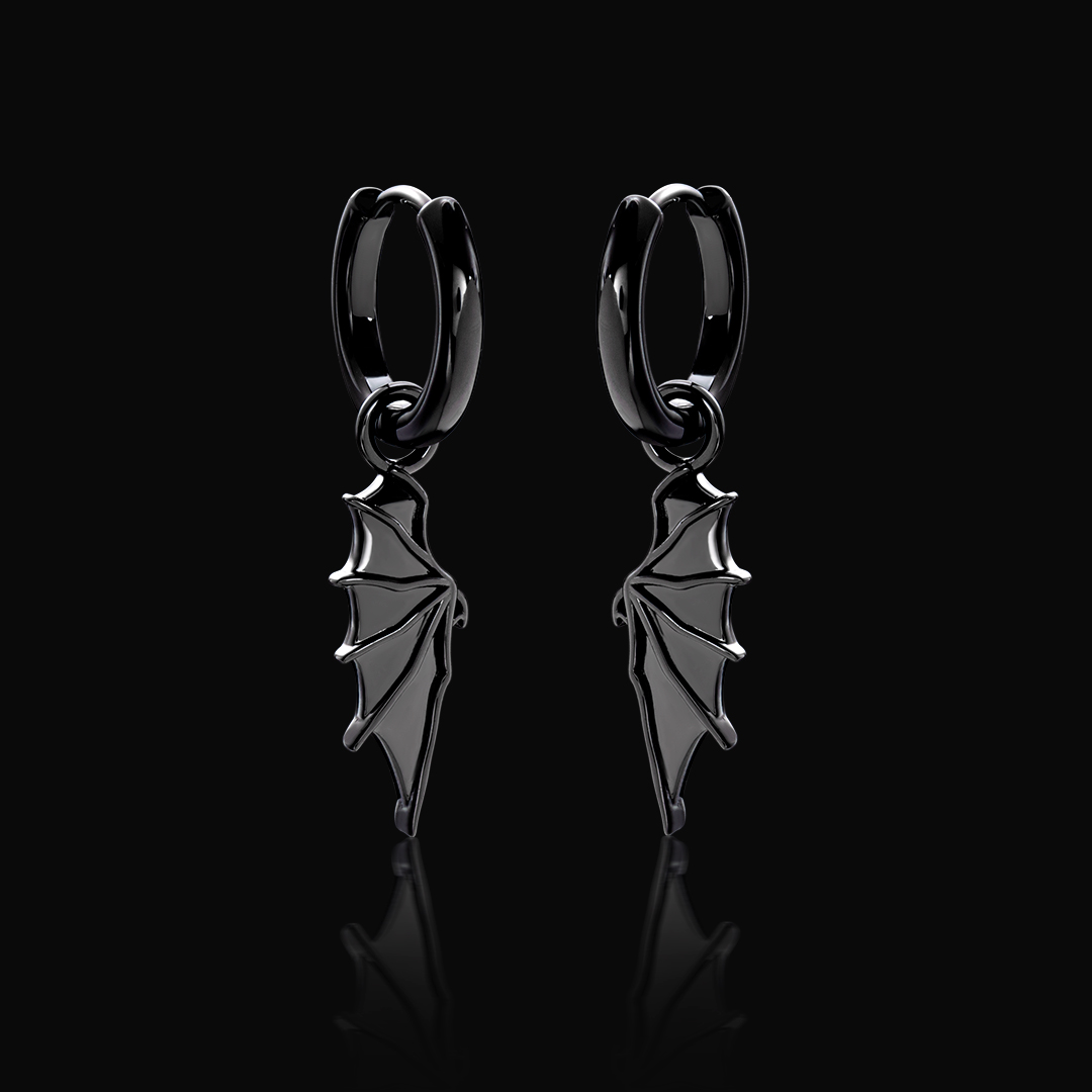 Devil Wing Dangle Earrings In Black Gold With Street Luxury Shine