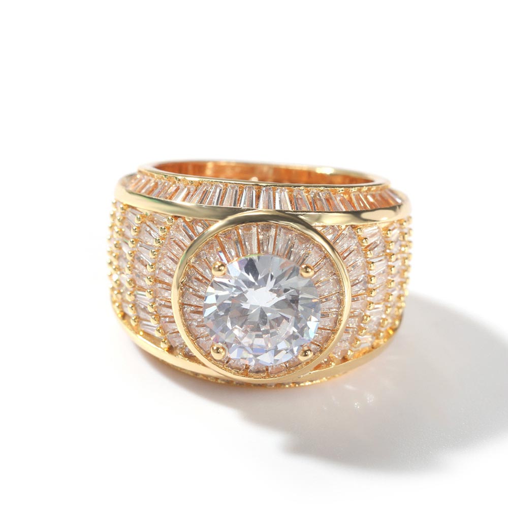 Baguette And Round Diamond Ring In Gold Iced Out Shine With Street Luxury - Image 3