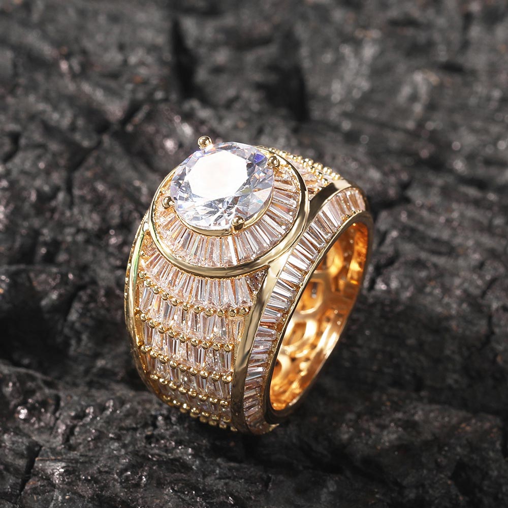 Baguette And Round Diamond Ring In Gold Iced Out Shine With Street Luxury