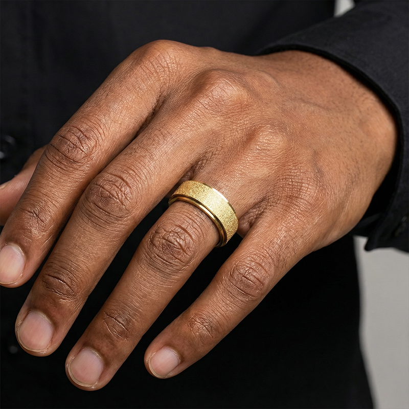 Men's Rotatable Frosted Steel Simple Band In Gold With Street Luxury Shine - Image 3