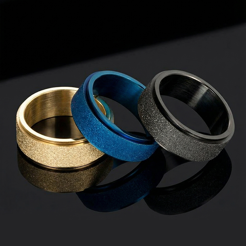 Men's Rotatable Frosted Steel Simple Band In Gold With Street Luxury Shine - Image 4