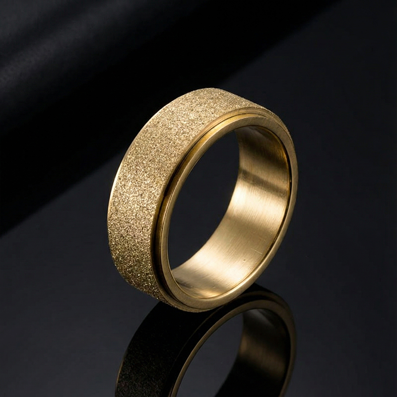 Men's Rotatable Frosted Steel Simple Band In Gold With Street Luxury Shine