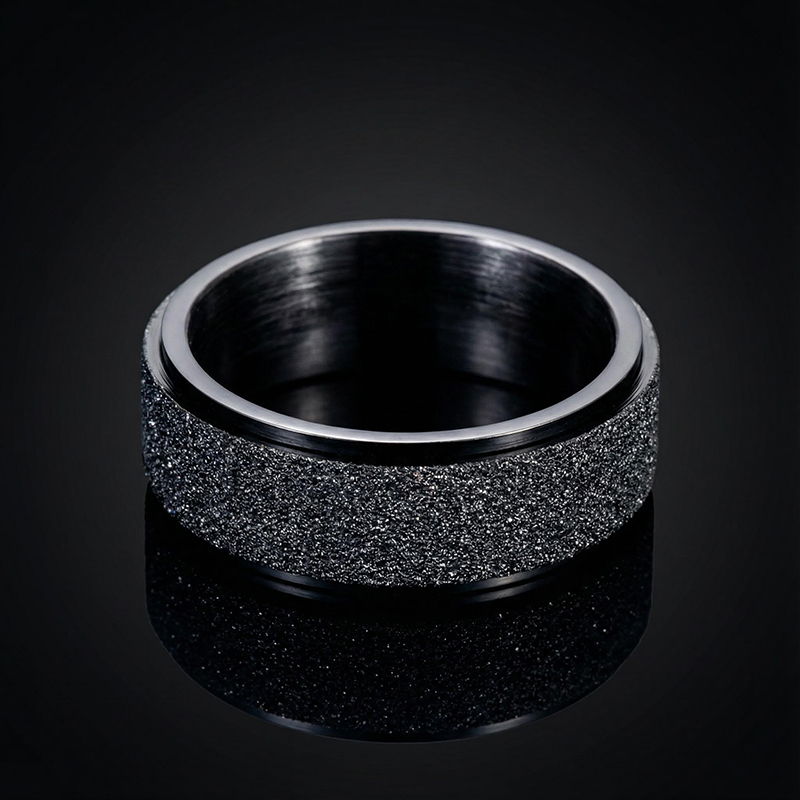 Men's Rotating Frosted Steel Simple Band In Black Gold Ring - Image 4
