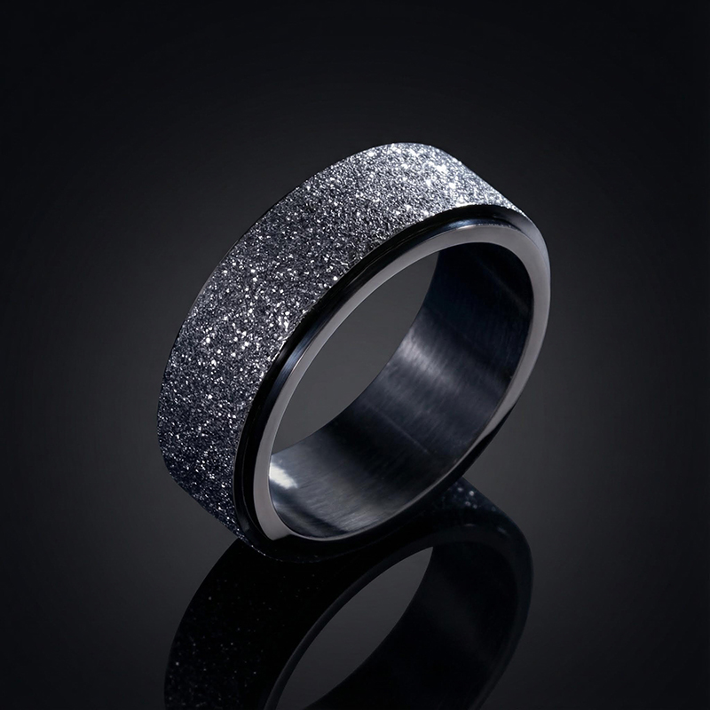 Men's Rotating Frosted Steel Simple Band In Black Gold Ring - Image 5