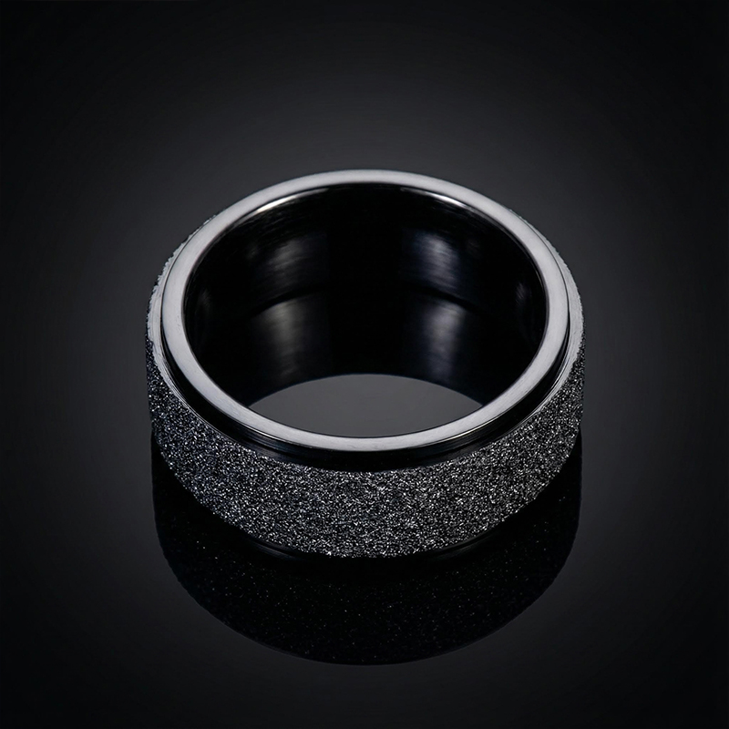 Men's Rotating Frosted Steel Simple Band In Black Gold Ring - Image 8