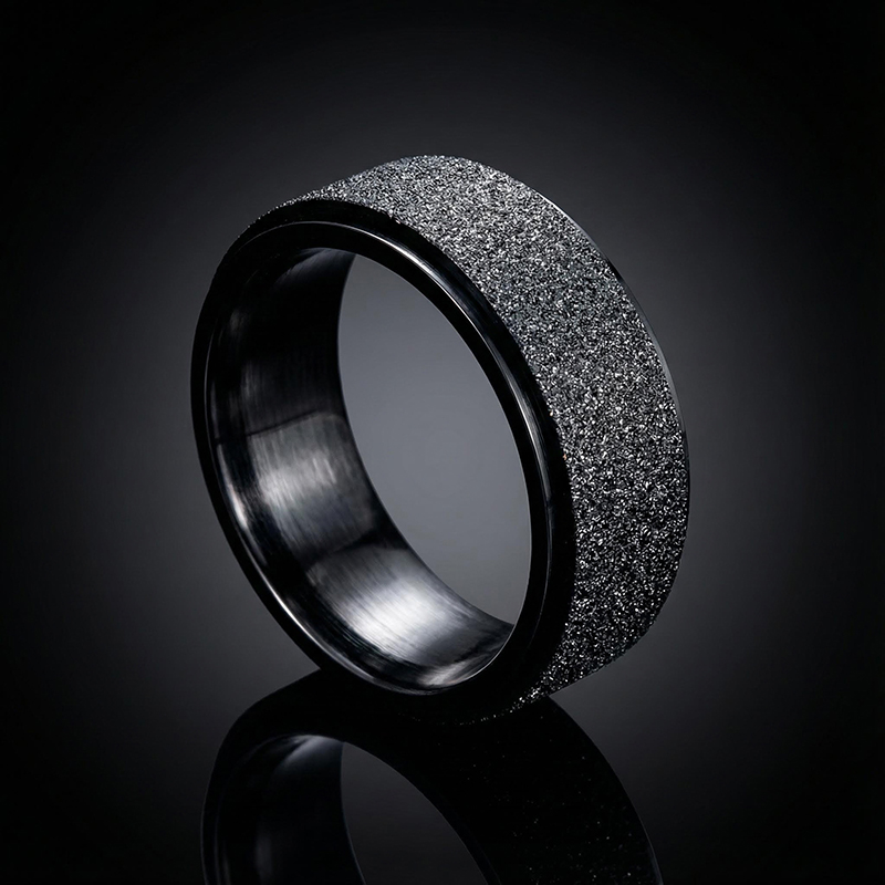 Men's Rotating Frosted Steel Simple Band In Black Gold Ring