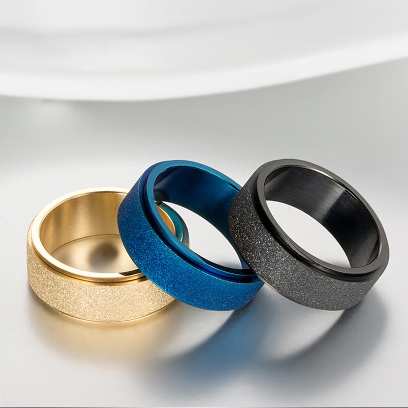 Men's Rotatable Blue Frosted Steel Simple Band With Street Luxury Shine - Image 3