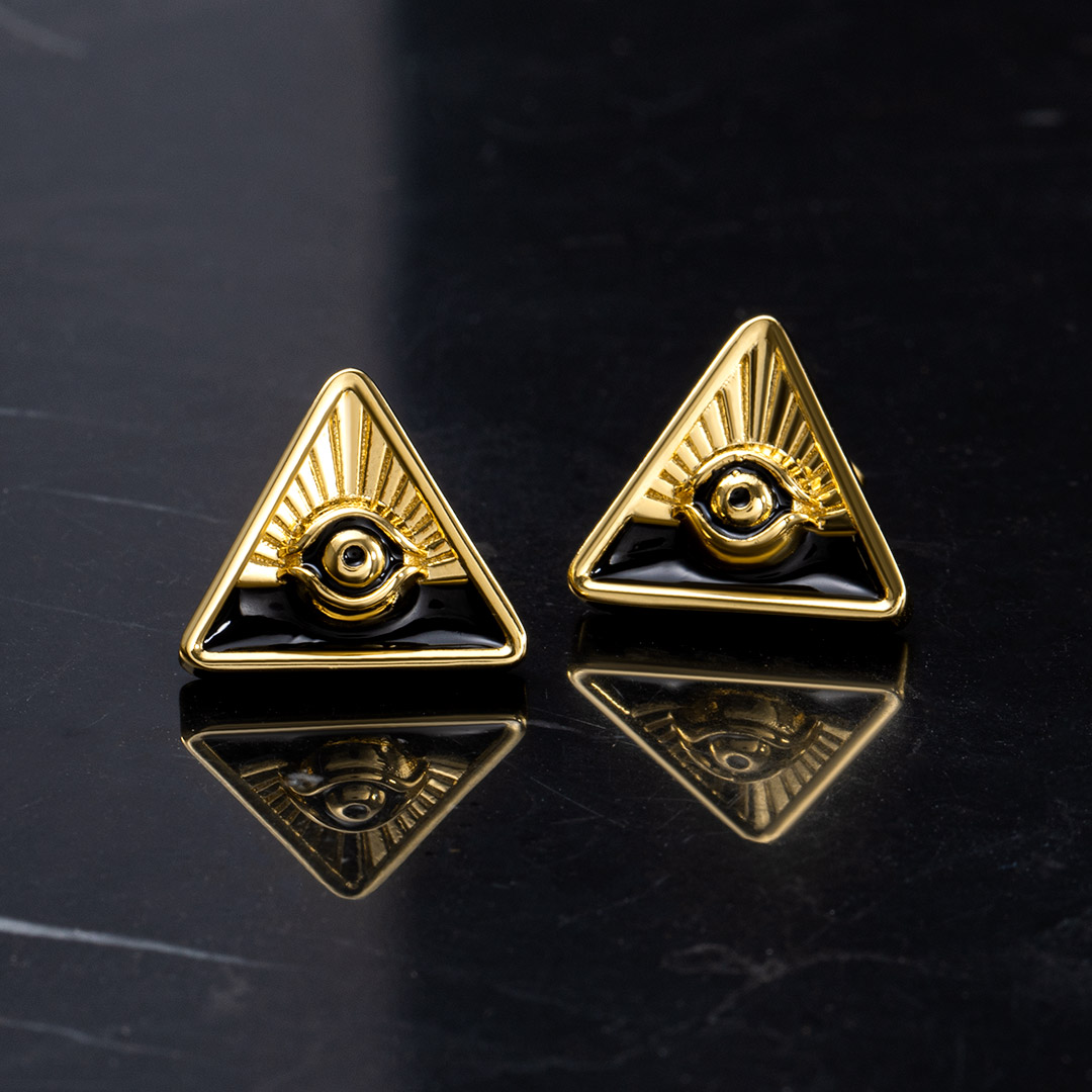 Eye Of God Triangle Studs Earrings Bold Statement Style With Street Luxury - Image 3