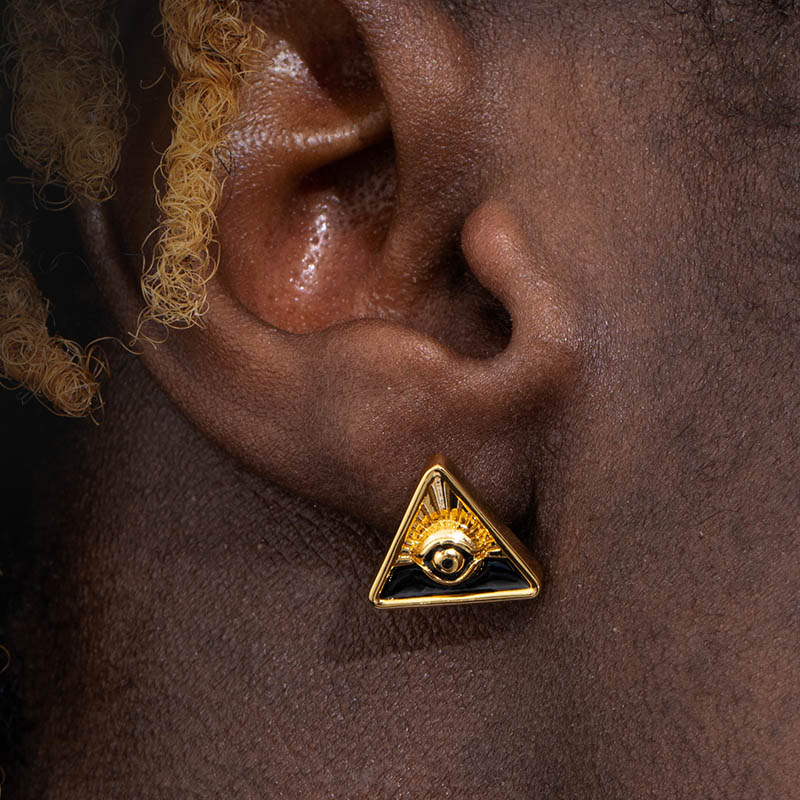 Eye Of God Triangle Studs Earrings Bold Statement Style With Street Luxury - Image 4