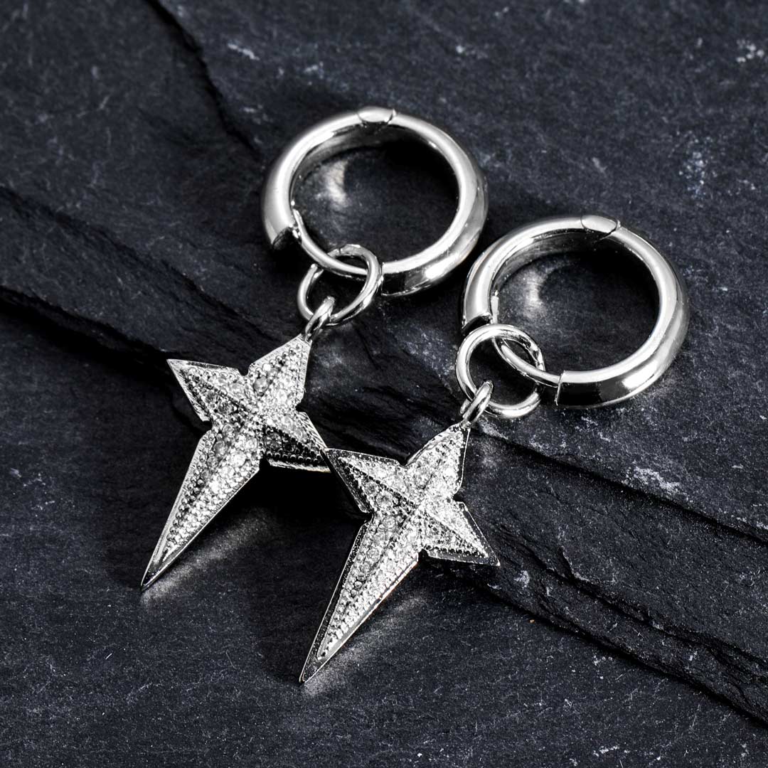 Iced Out Four-pointed Star Dangle Earrings Gold With Street Luxury Shine - Image 3