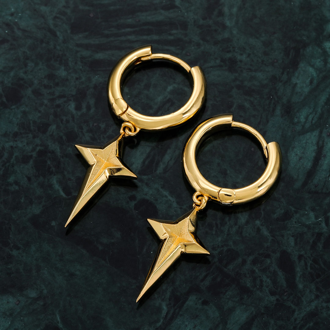 Four-pointed Star Dangle Earrings Bold Statement Style With Street Luxury - Image 5