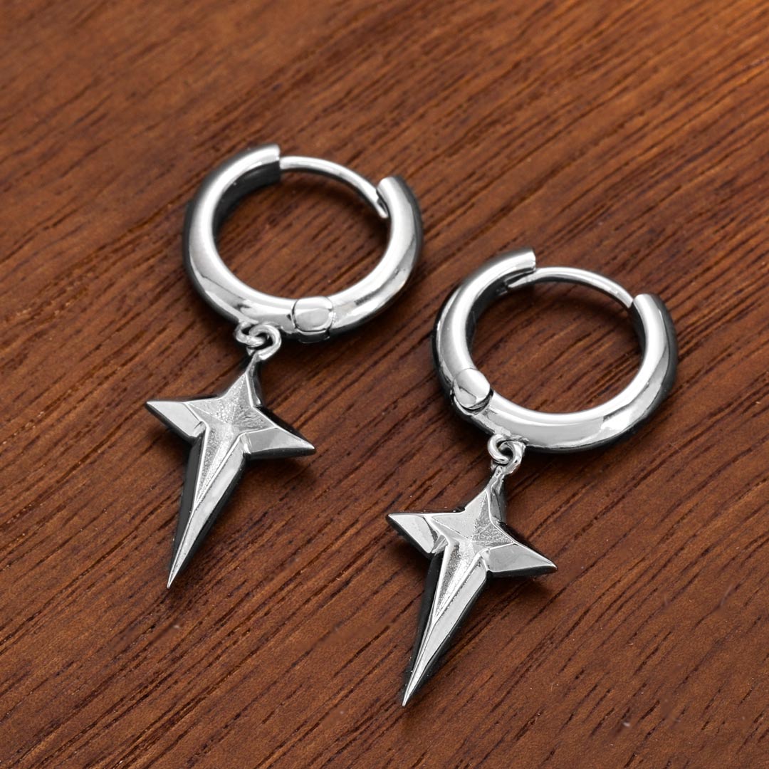 Four-pointed Star Dangle Earrings Bold Statement Style With Street Luxury - Image 6