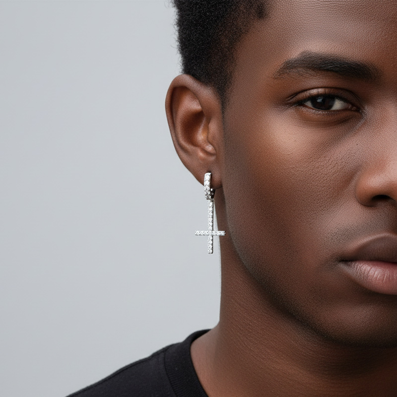 Iced Out Inverted Cross Earrings Gold With Street Luxury Shine - Image 4
