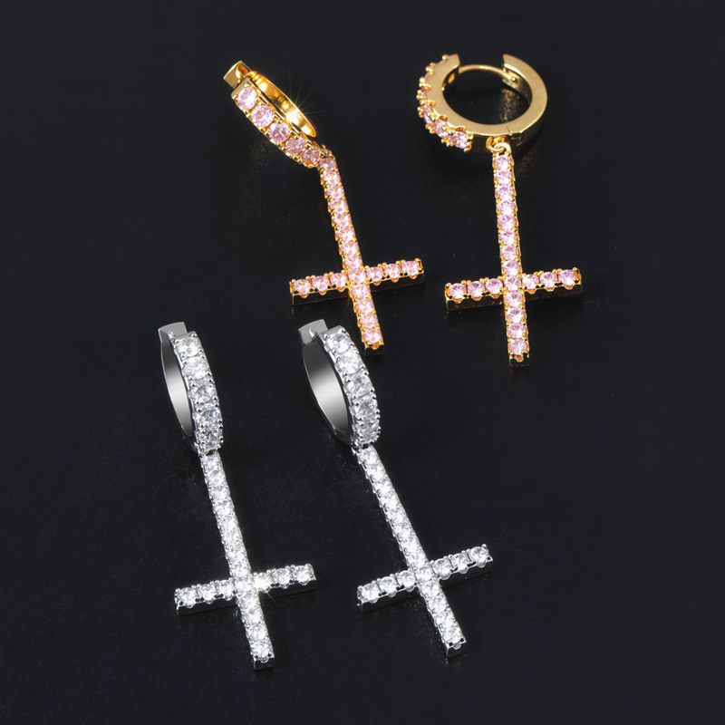 Iced Out Inverted Cross Earrings Gold With Street Luxury Shine - Image 7