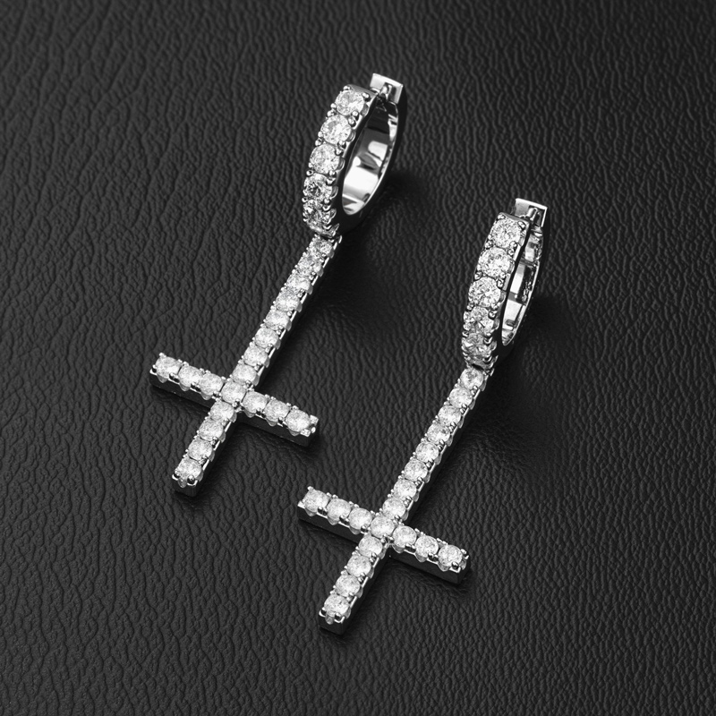 Iced Out Inverted Cross Earrings Gold With Street Luxury Shine - Image 8