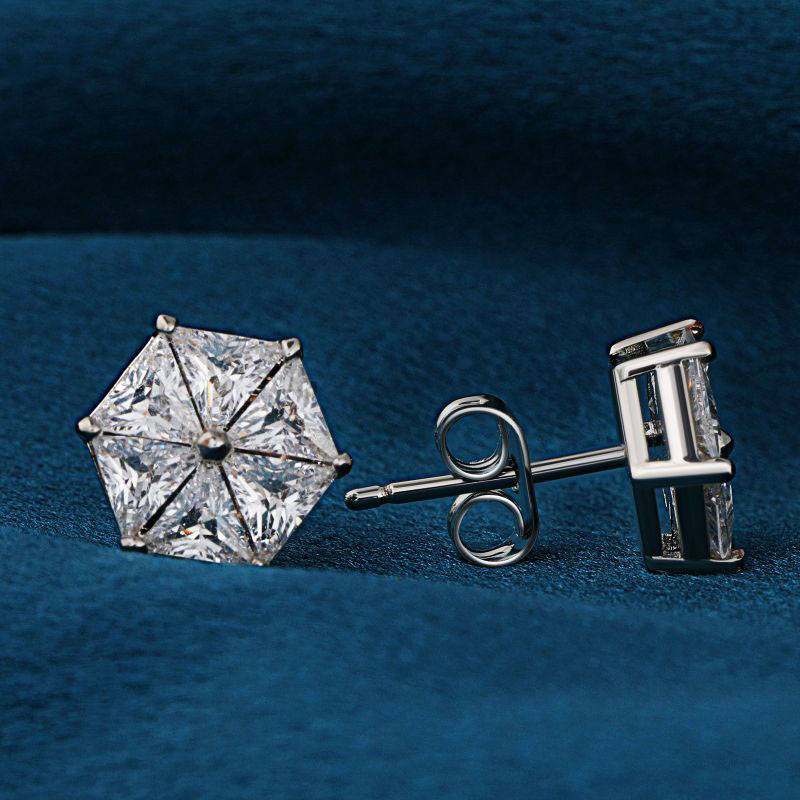 Hexagonal Stud Earrings In White Gold Gold Shine With Street Luxury - Image 3