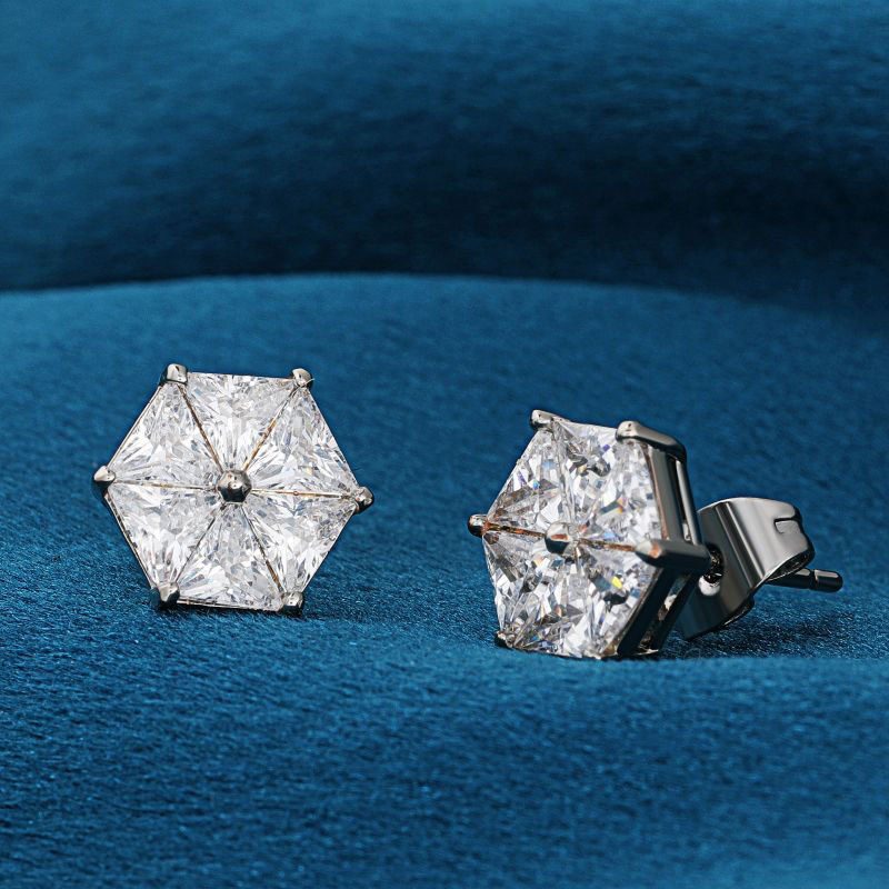 Hexagonal Stud Earrings In White Gold Gold Shine With Street Luxury - Image 5