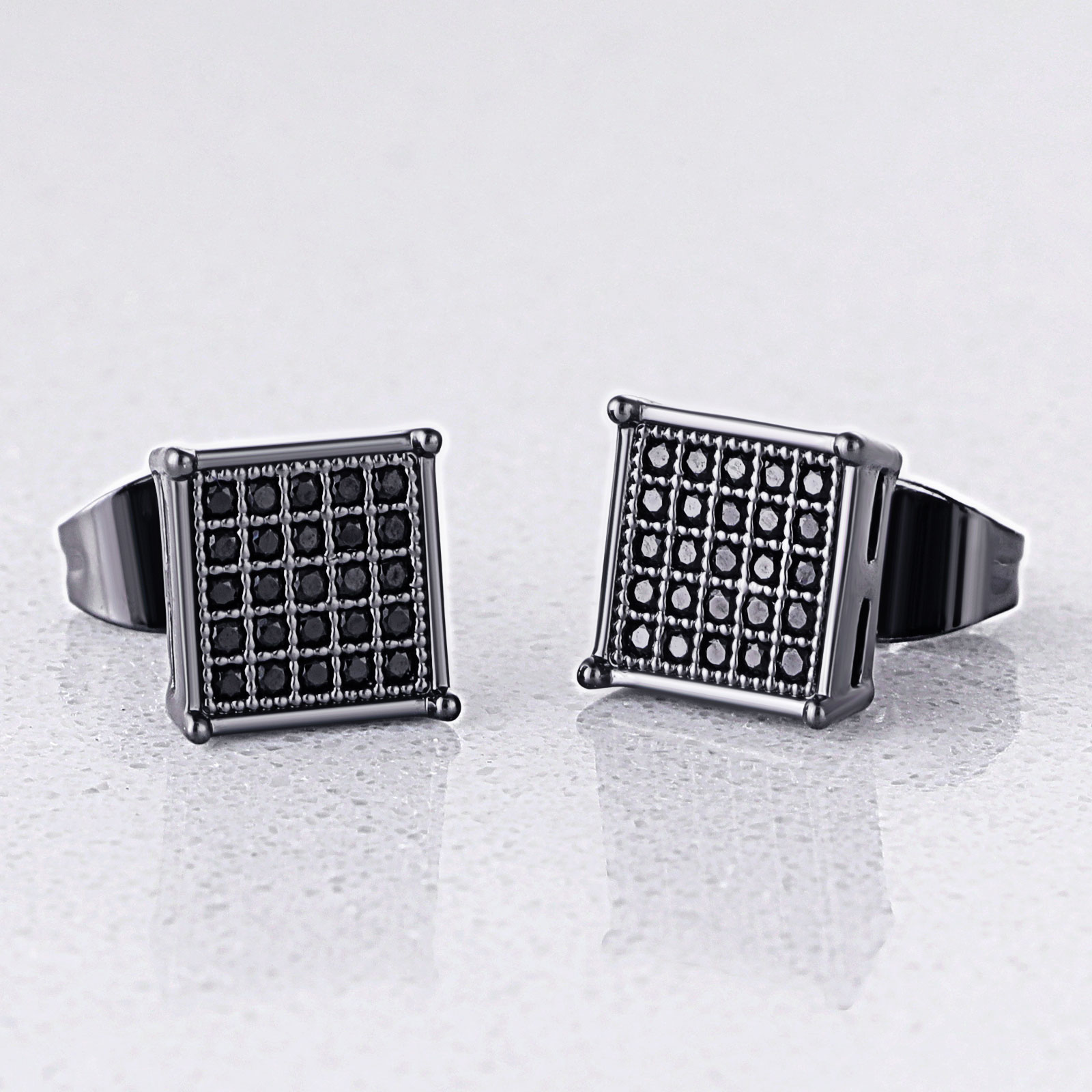 Square Black Diamonds Paved Stud Earrings-7*7mm Moissanite - Image 4