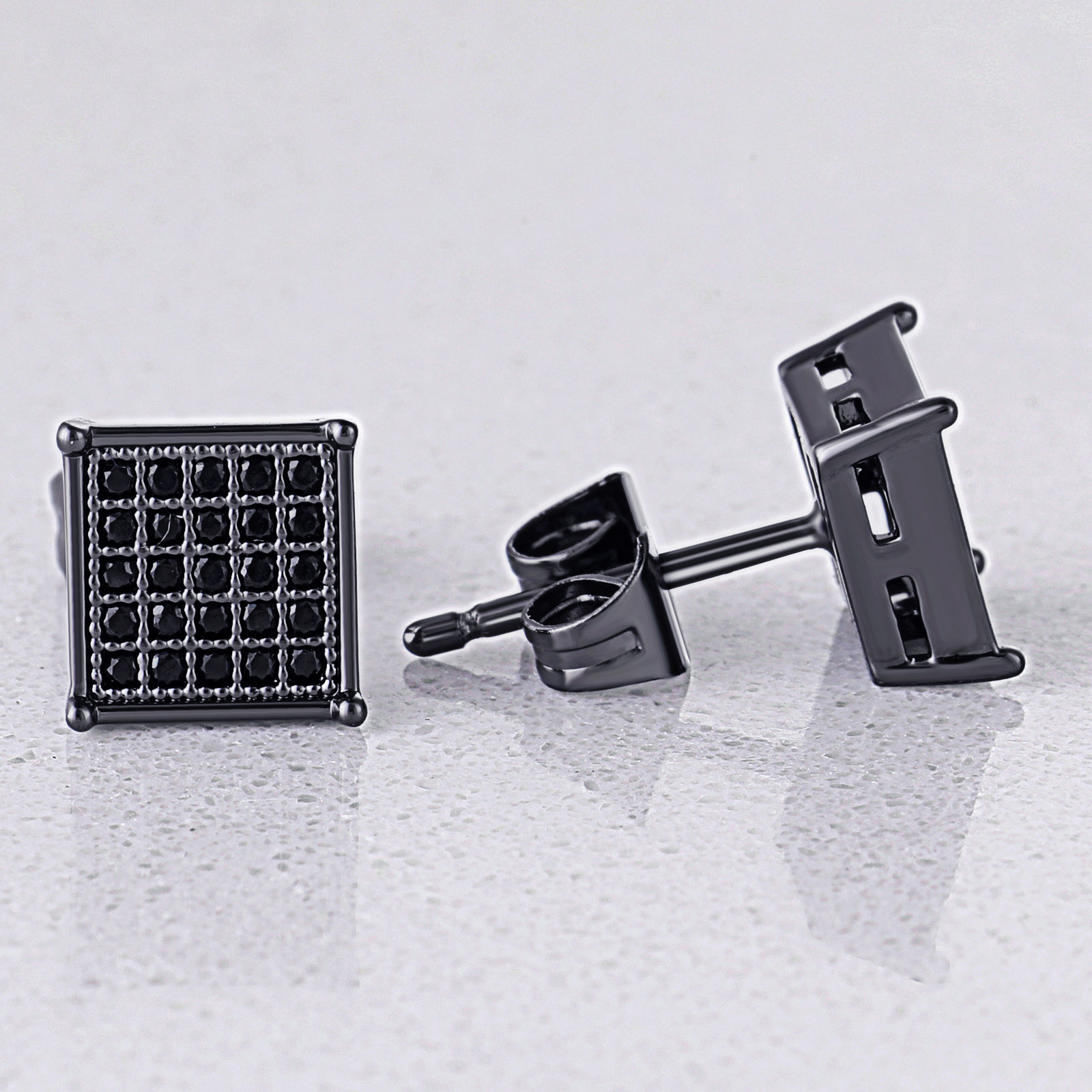 Square Black Diamonds Paved Stud Earrings-7*7mm Moissanite - Image 6