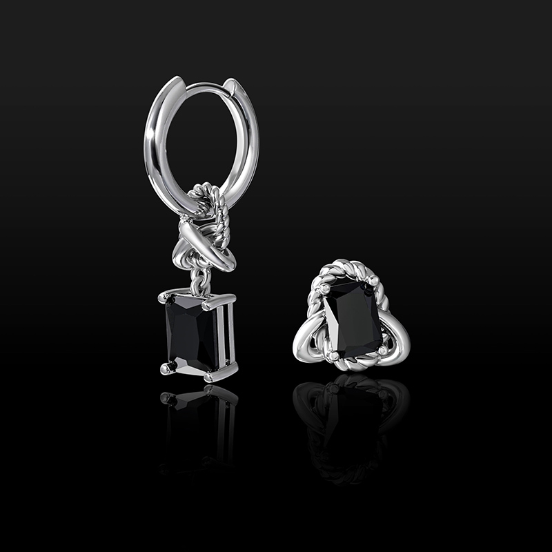 Asymmetric Celtic Knot Black Stone Earrings Gold With Street Luxury Shine