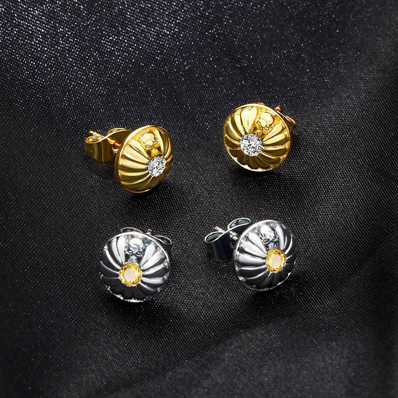 Iced Out Daisy Skull Earrings Gold With Street Luxury Shine - Image 4