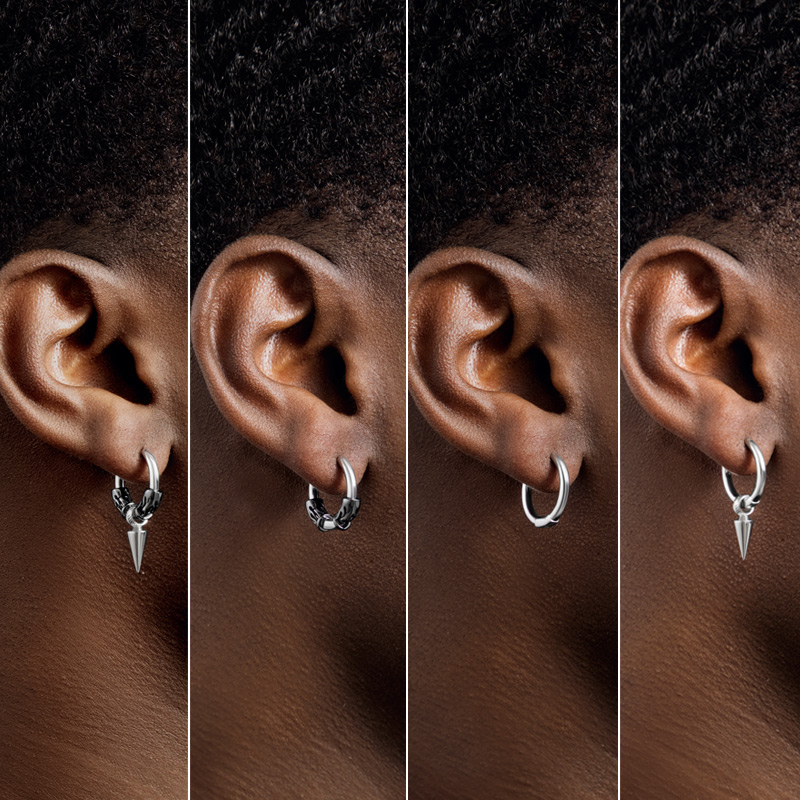 Removable Pointed Cone With Flame Pattern Hoop Earrings Gold - Image 7
