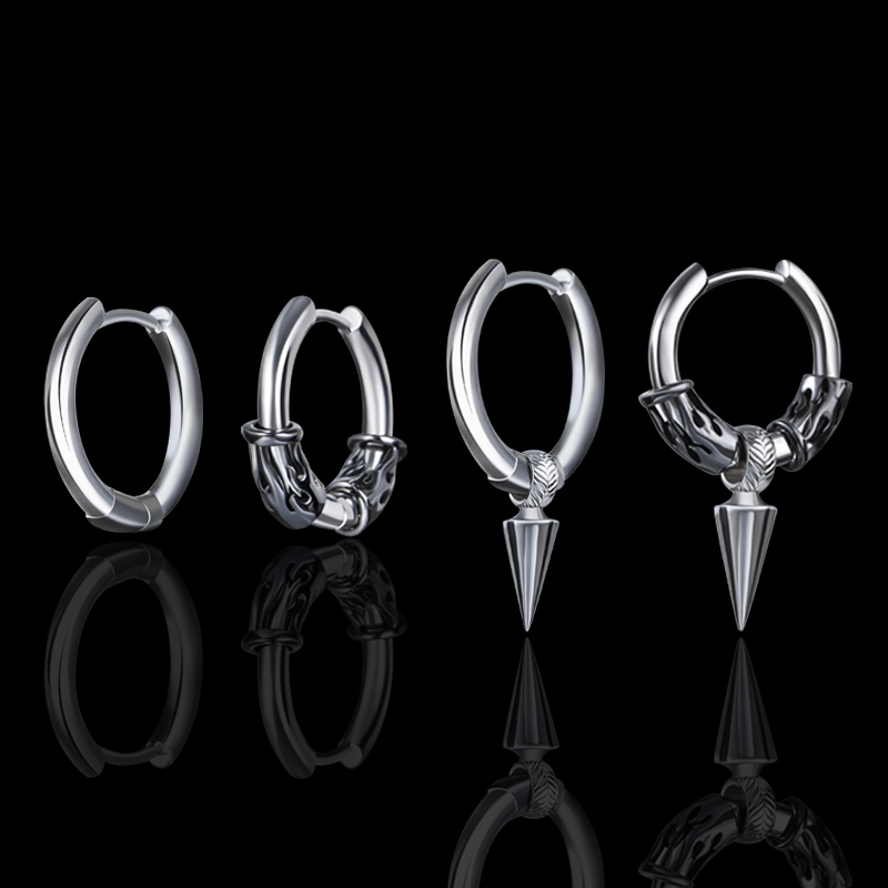Removable Pointed Cone With Flame Pattern Hoop Earrings Gold