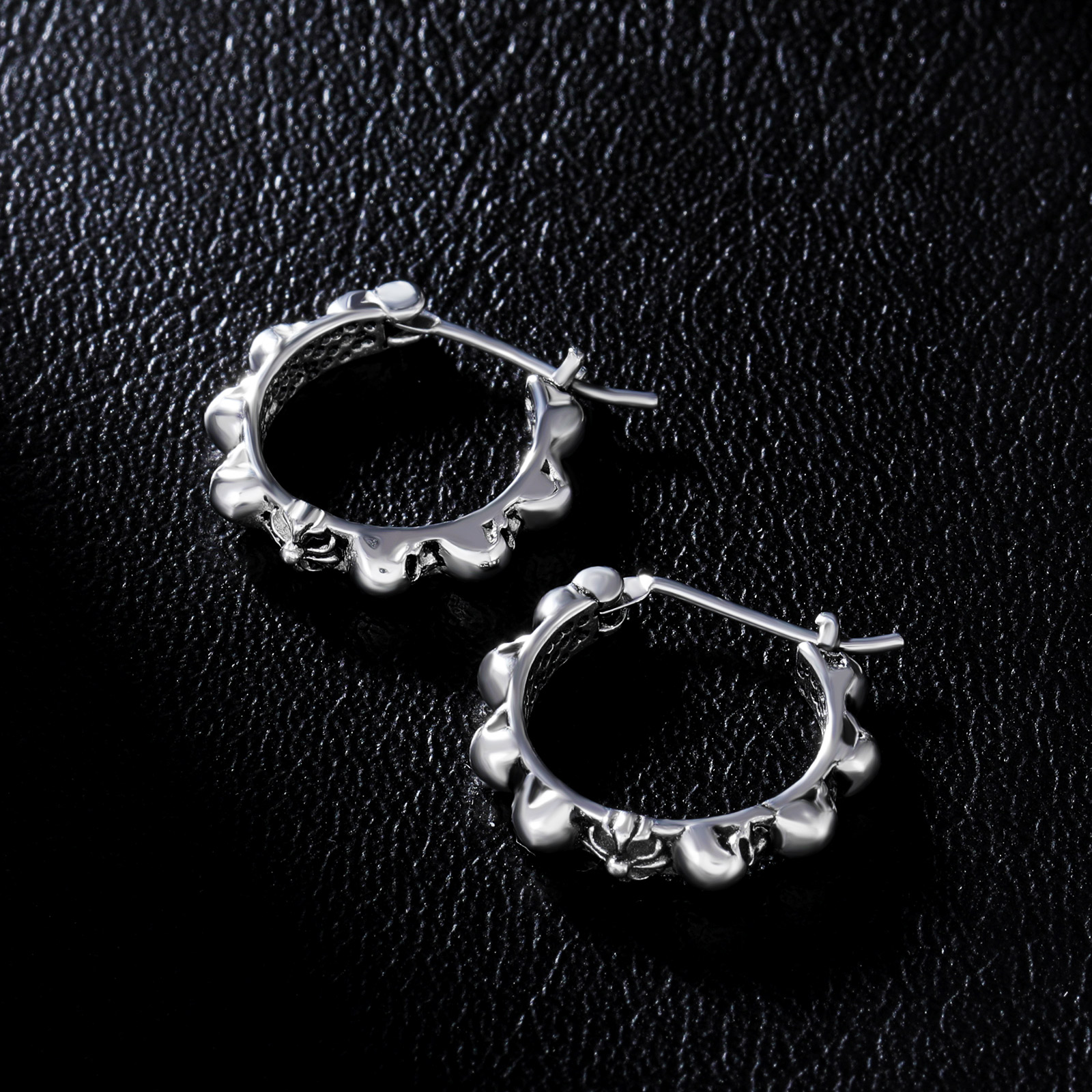 Skull Huggie Stainless Steel Earrings Silver With Street Luxury Shine - Image 3