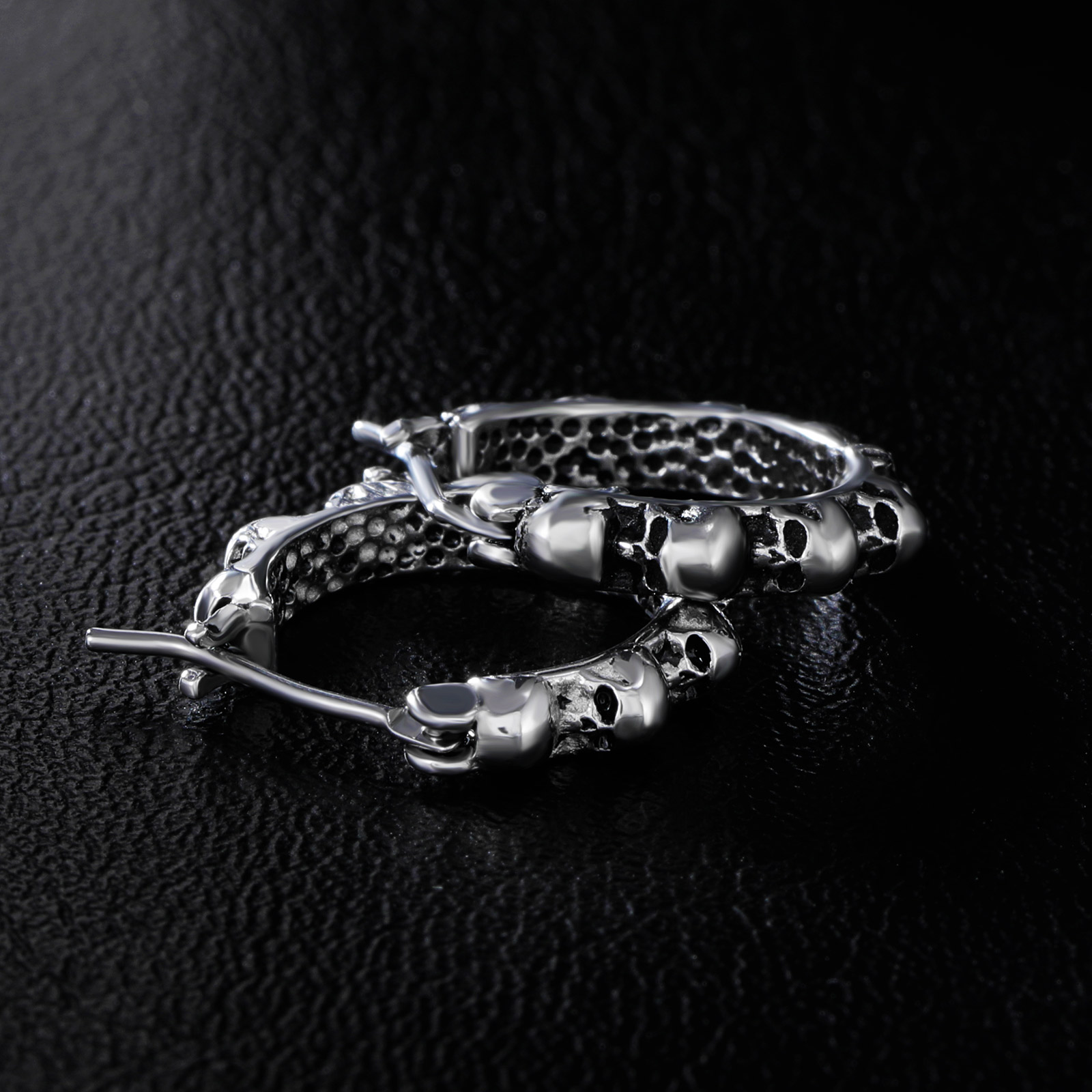 Skull Huggie Stainless Steel Earrings Silver With Street Luxury Shine - Image 4