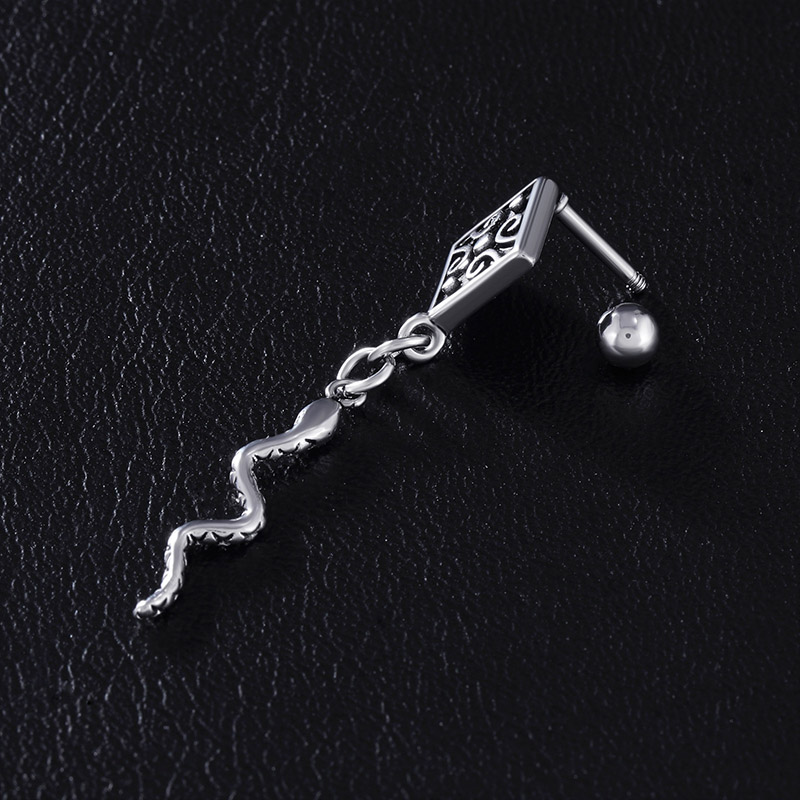 Rhombus Stud With Snake Hook Dangle Earrings With Street Luxury Shine - Image 5