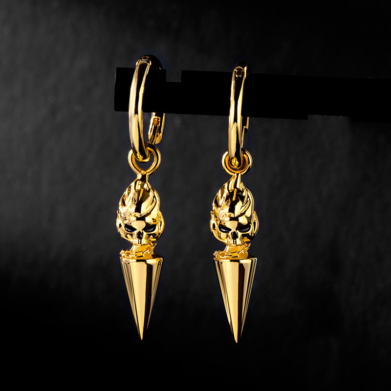 Flame Skull Dangle Earrings Bold Statement Style With Street Luxury - Image 4