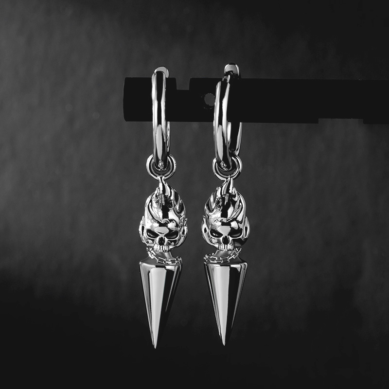 Flame Skull Dangle Earrings Bold Statement Style With Street Luxury - Image 5