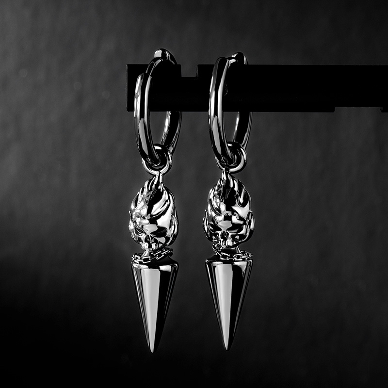 Flame Skull Dangle Earrings Bold Statement Style With Street Luxury