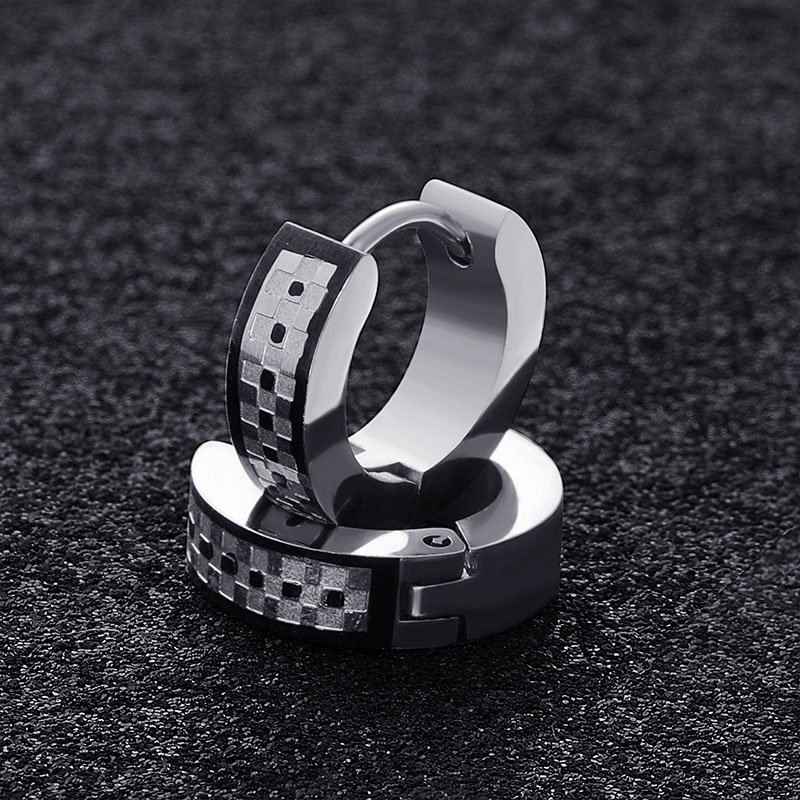 Checkerboard Stainless Steel Huggie Earrings With Street Luxury Shine